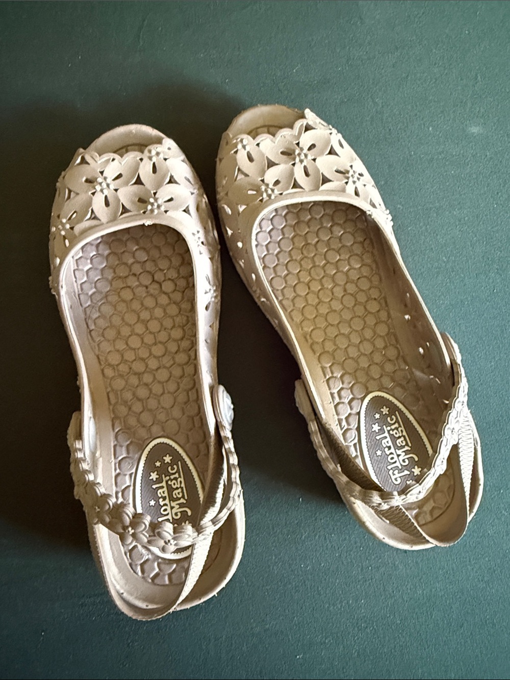 Floral Cutout Beige Slingback Flats by